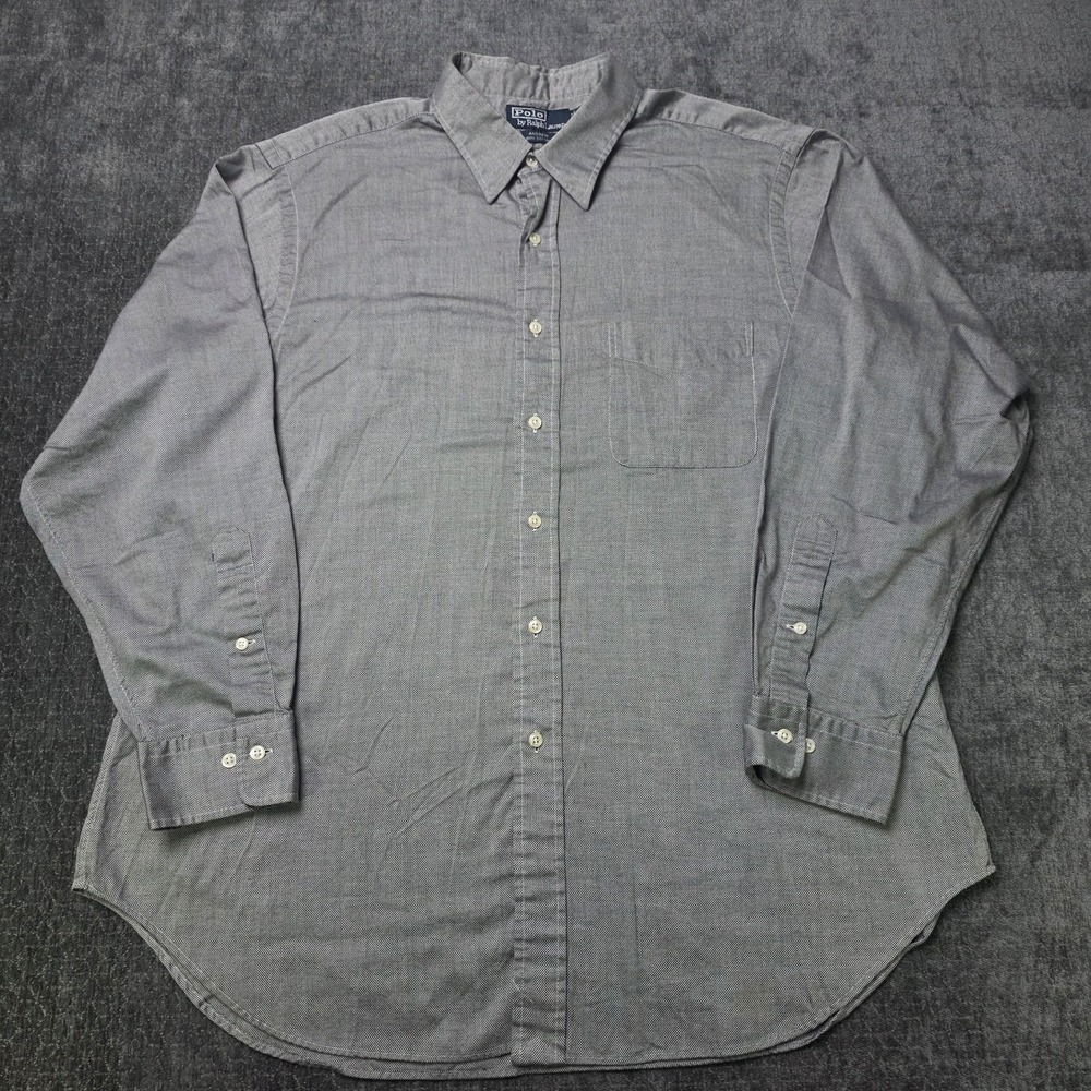 Vtg Polo Ralph Lauren Andrew Button Up Dress Shirt Mens 17.5 Gray Long Sleeve